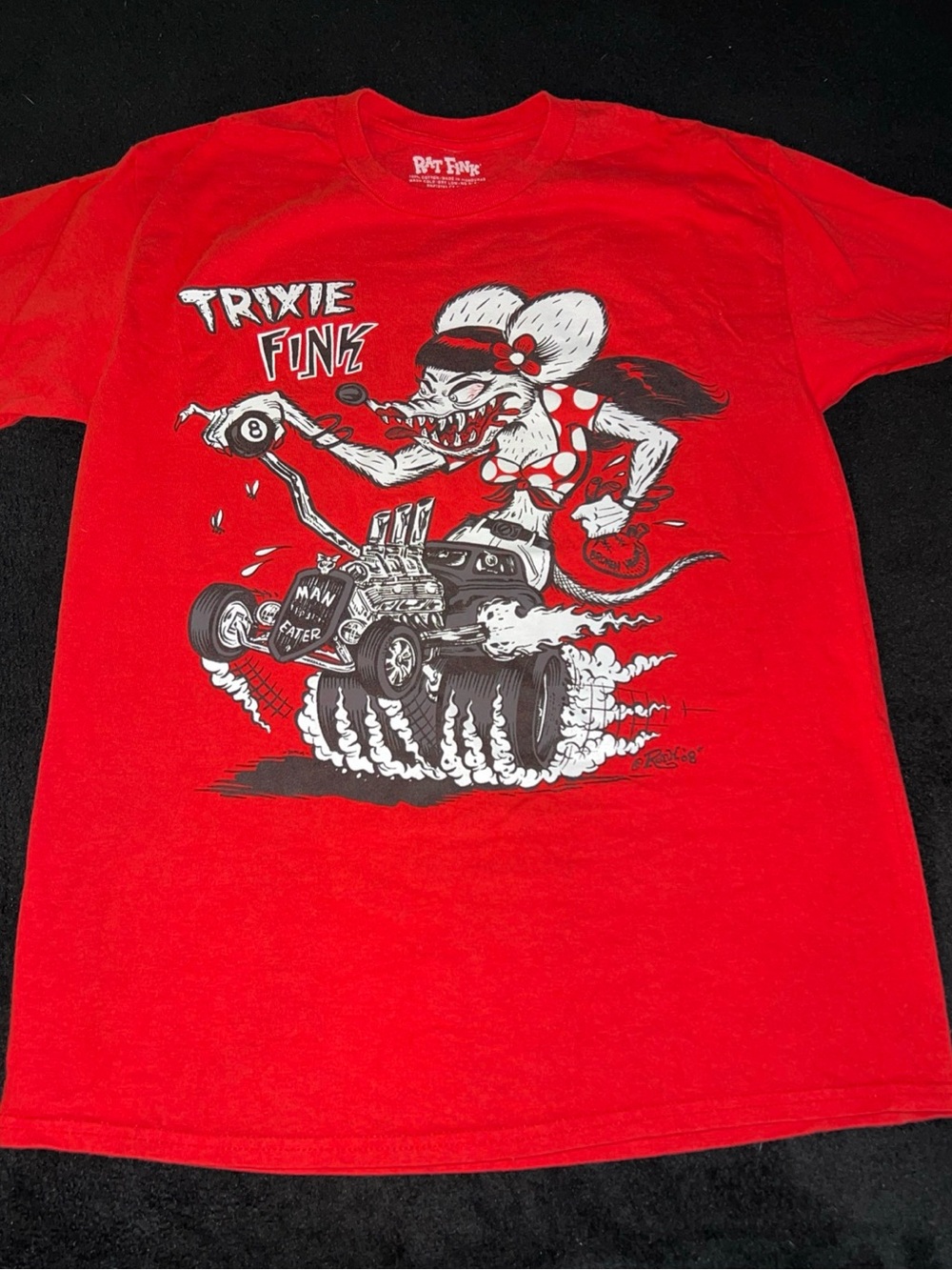 RAT FINK Men's T-Shirt Red Short Sleeves Size Medium Graphic Design 100% Cotton
